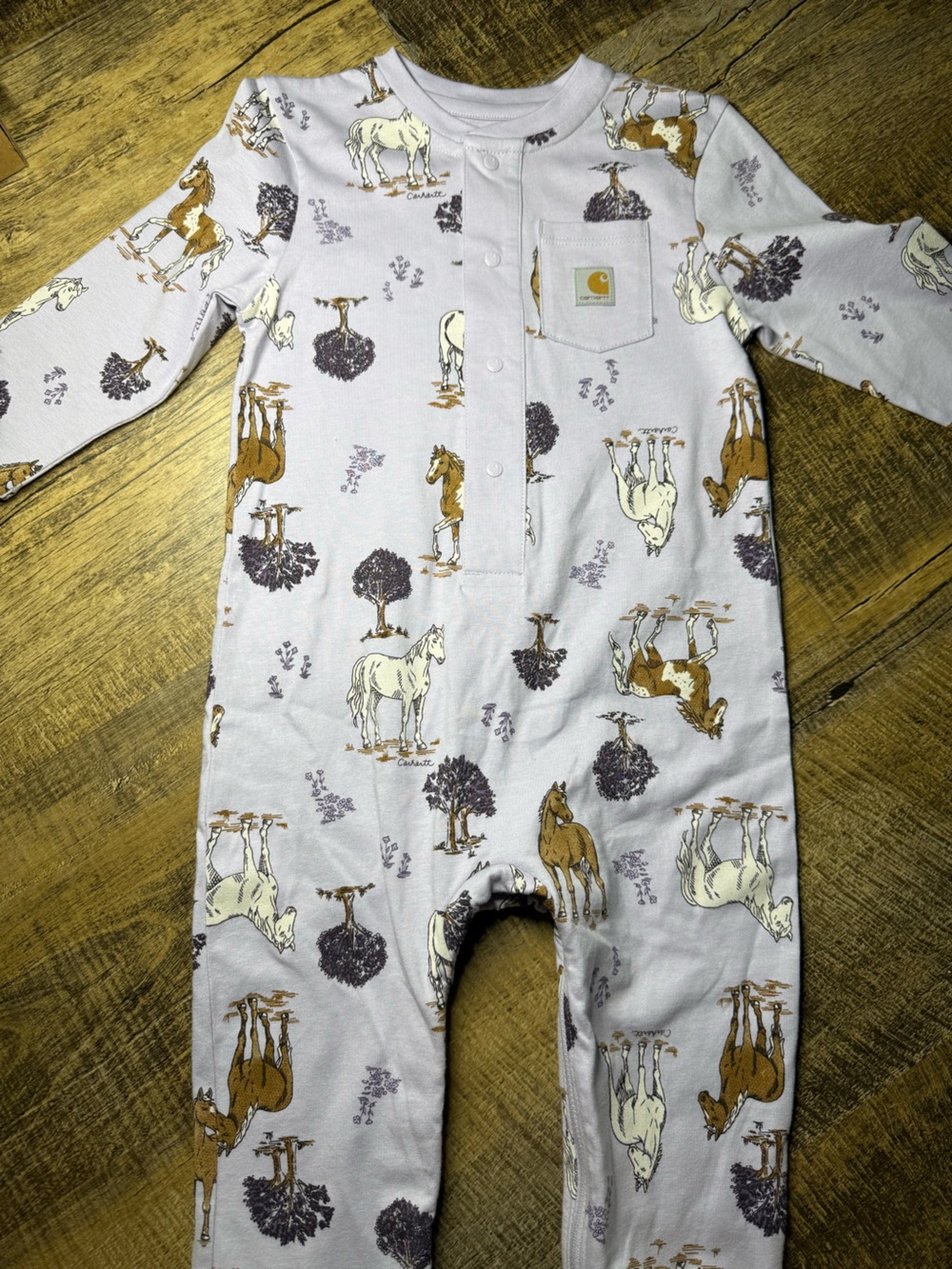 Carhartt Lavender Horse Print Button-Front Kids  romper